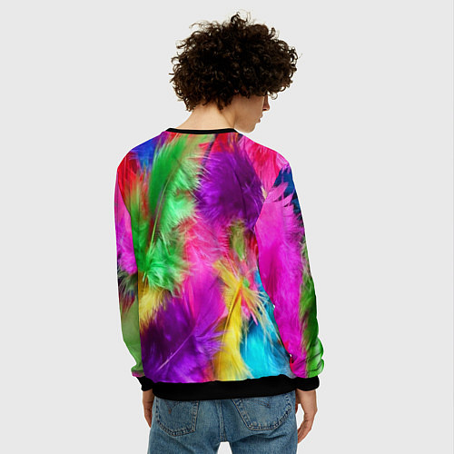 Мужской свитшот Яркие разноцветные перья / 3D-Черный – фото 4