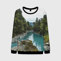 Свитшот мужской Река, лес и скалы, цвет: 3D-черный
