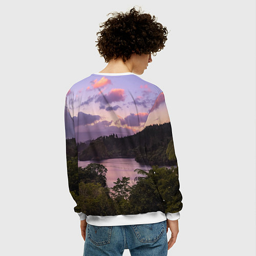 Мужской свитшот Пейзаж вечерней реки и леса / 3D-Белый – фото 4
