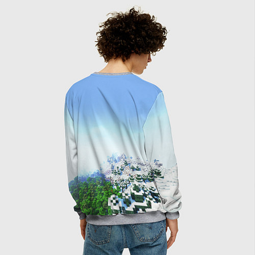 Мужской свитшот Зимний пейзаж - Майнкрафт / 3D-Меланж – фото 4