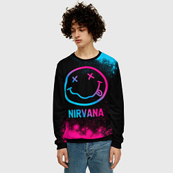 Свитшот мужской Nirvana - neon gradient, цвет: 3D-черный — фото 2