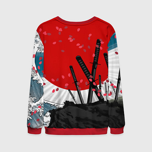 Мужской свитшот Солнце, волны и катаны / 3D-Красный – фото 2