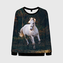 Свитшот мужской Скачущая белая лошадь, цвет: 3D-черный