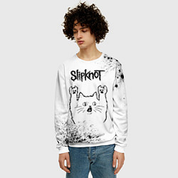 Свитшот мужской Slipknot рок кот на светлом фоне, цвет: 3D-белый — фото 2