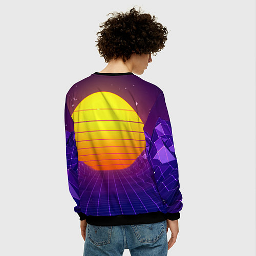 Мужской свитшот Retro wave sun / 3D-Черный – фото 4