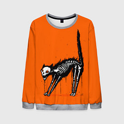 Свитшот мужской Котик скелетик - Хеллоуин, цвет: 3D-меланж