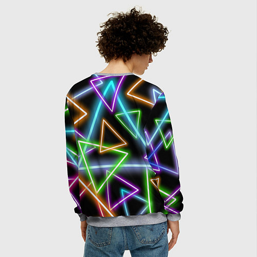 Мужской свитшот Неоновые треугольники - текстура / 3D-Меланж – фото 4