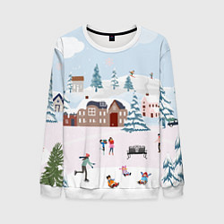 Свитшот мужской Новый год - каникулы, цвет: 3D-белый