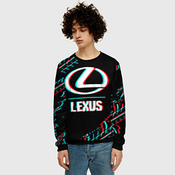 Свитшот мужской Значок Lexus в стиле glitch на темном фоне, цвет: 3D-черный — фото 2