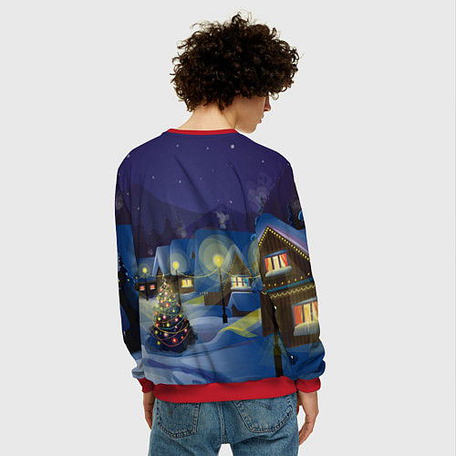 Мужской свитшот Новый год в деревне / 3D-Красный – фото 4