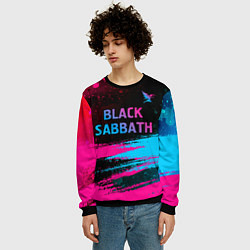 Свитшот мужской Black Sabbath - neon gradient: символ сверху, цвет: 3D-черный — фото 2