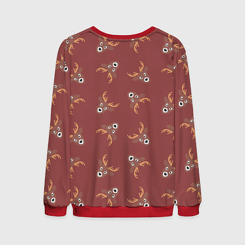 Мужской свитшот Эстетика: праздничные олени на бордовом фоне / 3D-Красный – фото 2