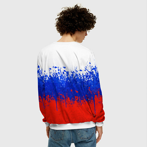 Мужской свитшот Флаг России с горизонтальными подтёками / 3D-Белый – фото 4