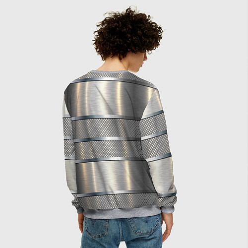 Мужской свитшот Металлические полосы - текстура алюминия / 3D-Меланж – фото 4