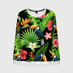 Свитшот мужской Тропический паттерн с туканом, цвет: 3D-белый