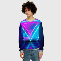Свитшот мужской Неоновые треугольники на горизонте, цвет: 3D-меланж — фото 2