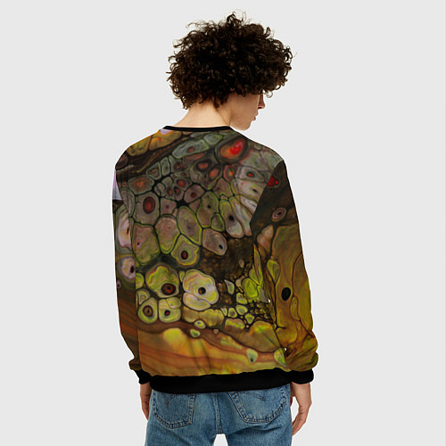 Мужской свитшот Оранжевые камни, вода и краски / 3D-Черный – фото 4