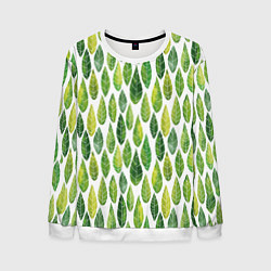 Свитшот мужской Акварельные листья, цвет: 3D-белый