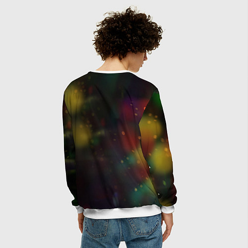 Мужской свитшот Новогодний котик с гирляндой / 3D-Белый – фото 4