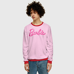 Свитшот мужской Барби - логотип на клетчатом фоне, цвет: 3D-красный — фото 2