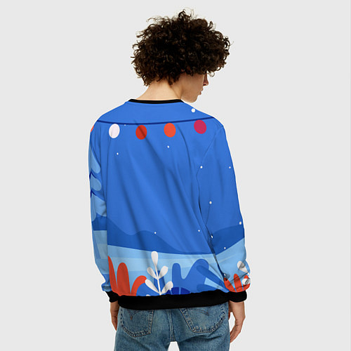 Мужской свитшот Зайка в шапке - новый год / 3D-Черный – фото 4