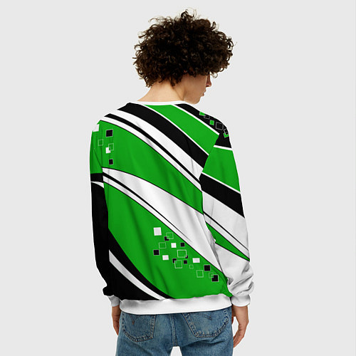 Мужской свитшот Абстрактный узор черно зеленый с белым / 3D-Белый – фото 4
