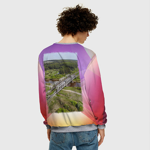 Мужской свитшот Стрижи - вокзал и железнодорожный мост / 3D-Меланж – фото 4