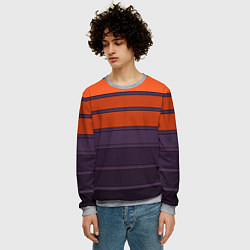 Свитшот мужской Полосатый фиолетово-оранжевый узор, цвет: 3D-меланж — фото 2