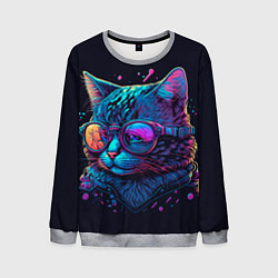 Свитшот мужской Кот неоновый, цвет: 3D-меланж