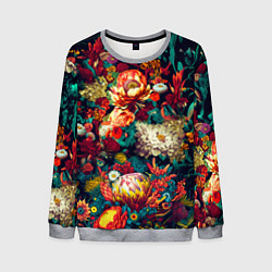 Свитшот мужской Цветочный паттерн с цветами и листьями, цвет: 3D-меланж