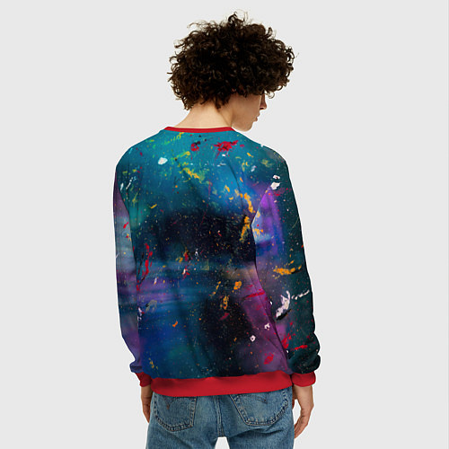 Мужской свитшот Сине-фиолетовый туман и краски разных цветов / 3D-Красный – фото 4