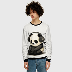 Свитшот мужской Милая панда в наушниках, цвет: 3D-черный — фото 2