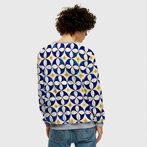 Мужской свитшот Бело-синяя лепестковая текстура / 3D-Меланж – фото 4