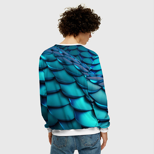 Мужской свитшот Чешуя бирюзовая металлик / 3D-Белый – фото 4