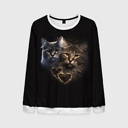 Свитшот мужской Влюбленные кот и кошка с сердечками, цвет: 3D-белый