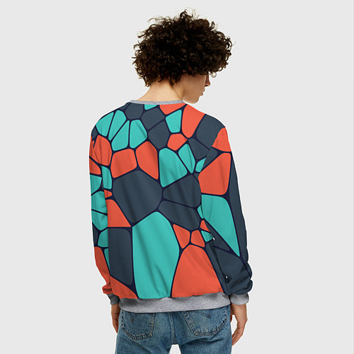 Мужской свитшот Абстрактный паттерн из светло-синих, чёрный и оран / 3D-Меланж – фото 4