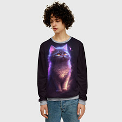 Свитшот мужской Неоновый котик и луна, цвет: 3D-меланж — фото 2