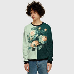 Свитшот мужской Розы на зеленом фоне, цвет: 3D-черный — фото 2