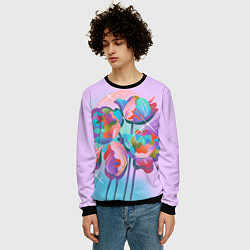 Свитшот мужской Цветы и звезды, цвет: 3D-черный — фото 2