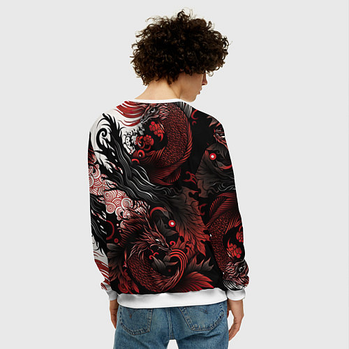 Мужской свитшот Красный Irezumi узор / 3D-Белый – фото 4