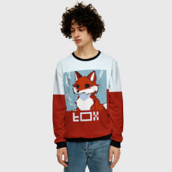 Свитшот мужской Пиксельная лиса с надписью fox, цвет: 3D-черный — фото 2