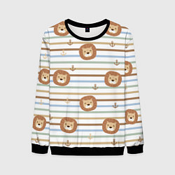 Мужской свитшот Лев и якори: полосы - паттерн