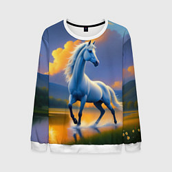 Свитшот мужской Белая лошадь на рассвете, цвет: 3D-белый