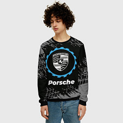 Свитшот мужской Porsche в стиле Top Gear со следами шин на фоне, цвет: 3D-черный — фото 2