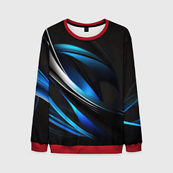 Мужской свитшот Абстрактные синие и белые линии на черном фоне