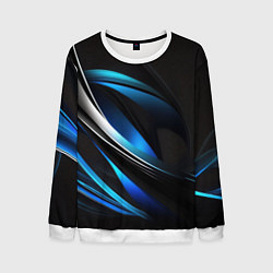 Мужской свитшот Абстрактные синие и белые линии на черном фоне