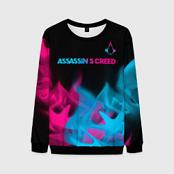 Свитшот мужской Assassins Creed - neon gradient: символ сверху, цвет: 3D-черный