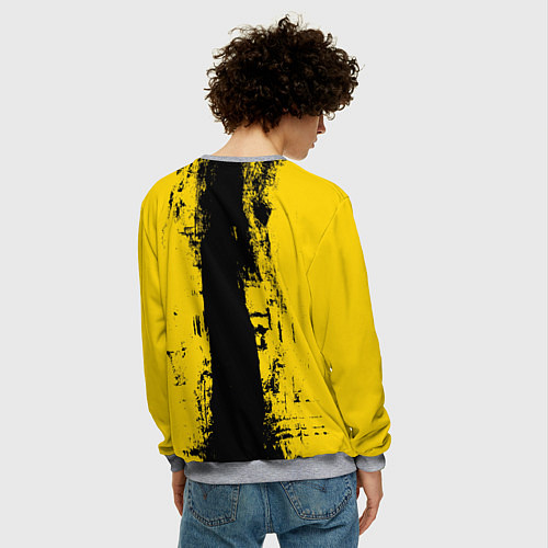 Мужской свитшот Вертикальная черно-желтая полоса Cyberpunk 2077 / 3D-Меланж – фото 4