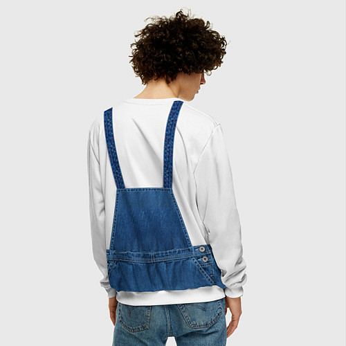 Мужской свитшот Котенок в кармане комбинезона / 3D-Белый – фото 4