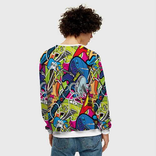 Мужской свитшот Guitars - pop art pattern / 3D-Белый – фото 4